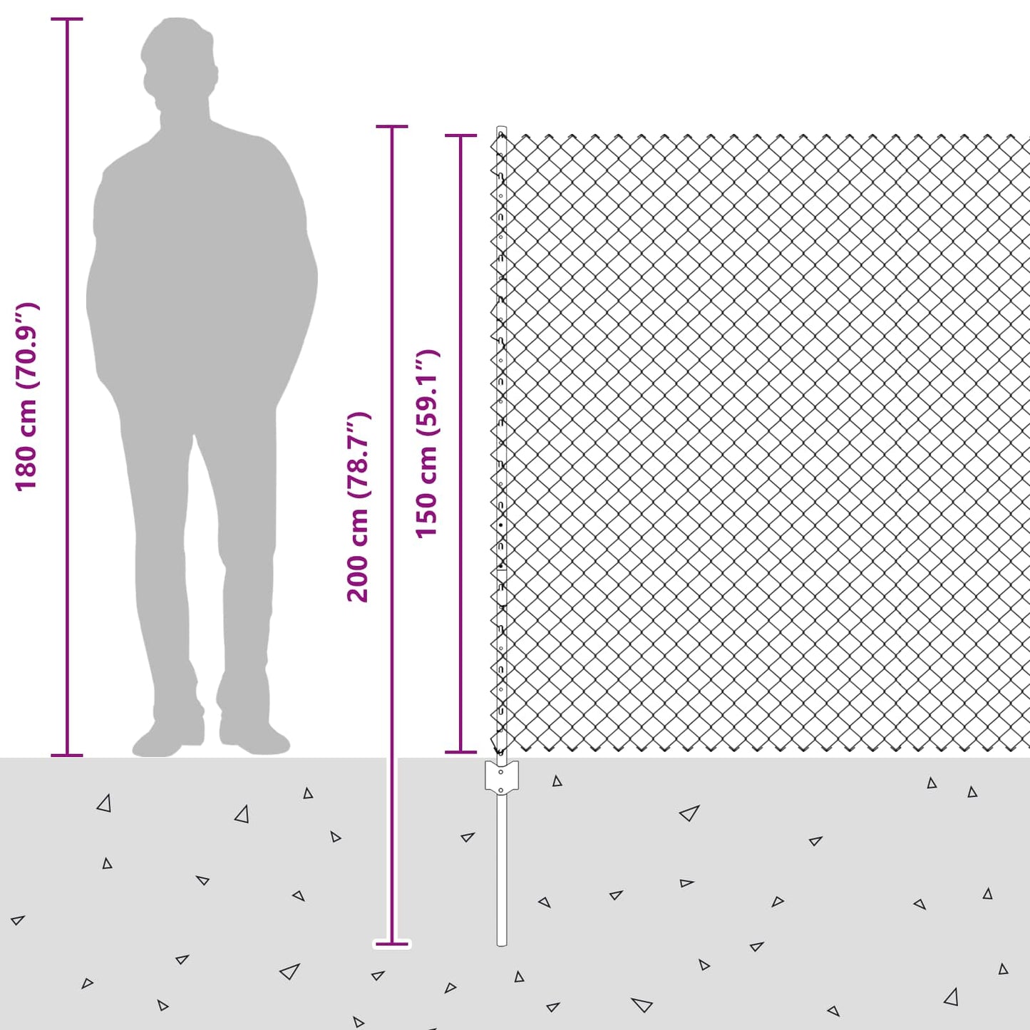 Fence with Post Grey 1.5 x 10 m Steel and PVC