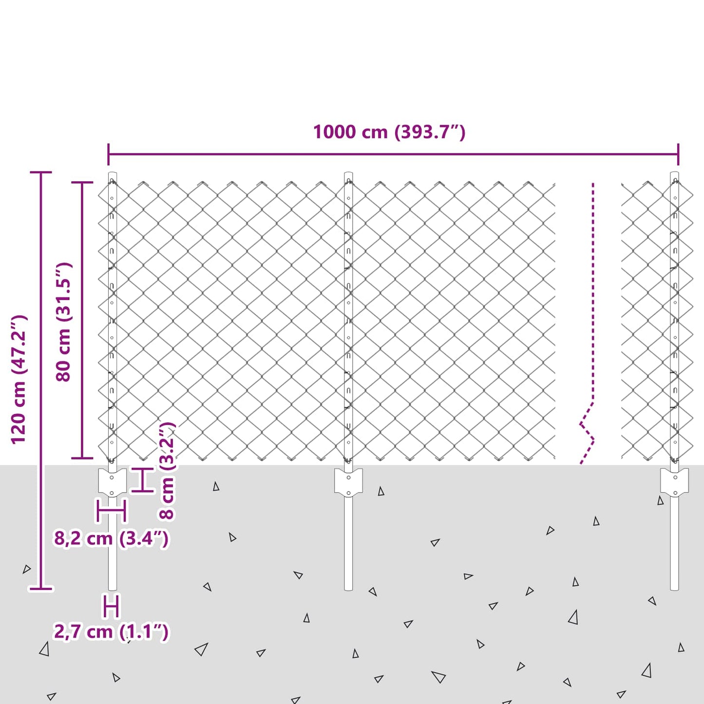 Chainlink Fence with Post 10 x 0.8 m PVC-Coated Steel Grey Mesh