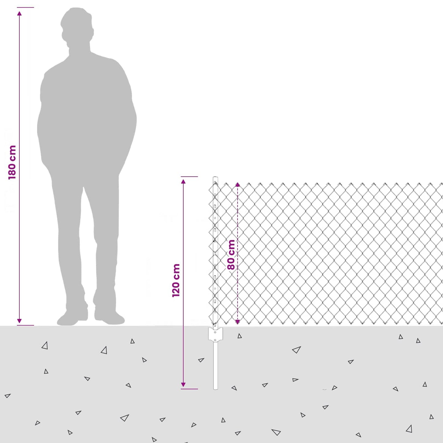 Chainlink Fence with Post 25 x 0.8 m PVC-Coated Steel Grey Mesh