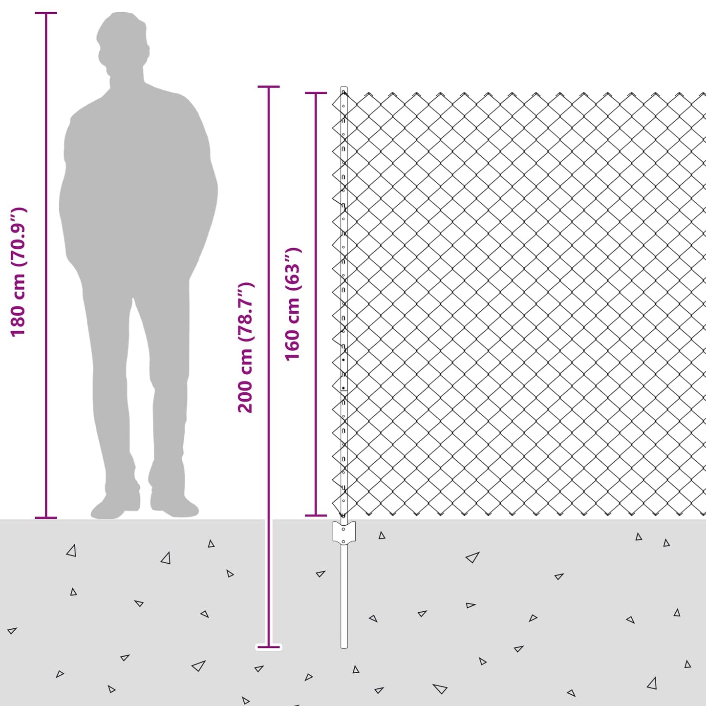 Fence with Post Grey 1.6 x 25 m Steel and PVC