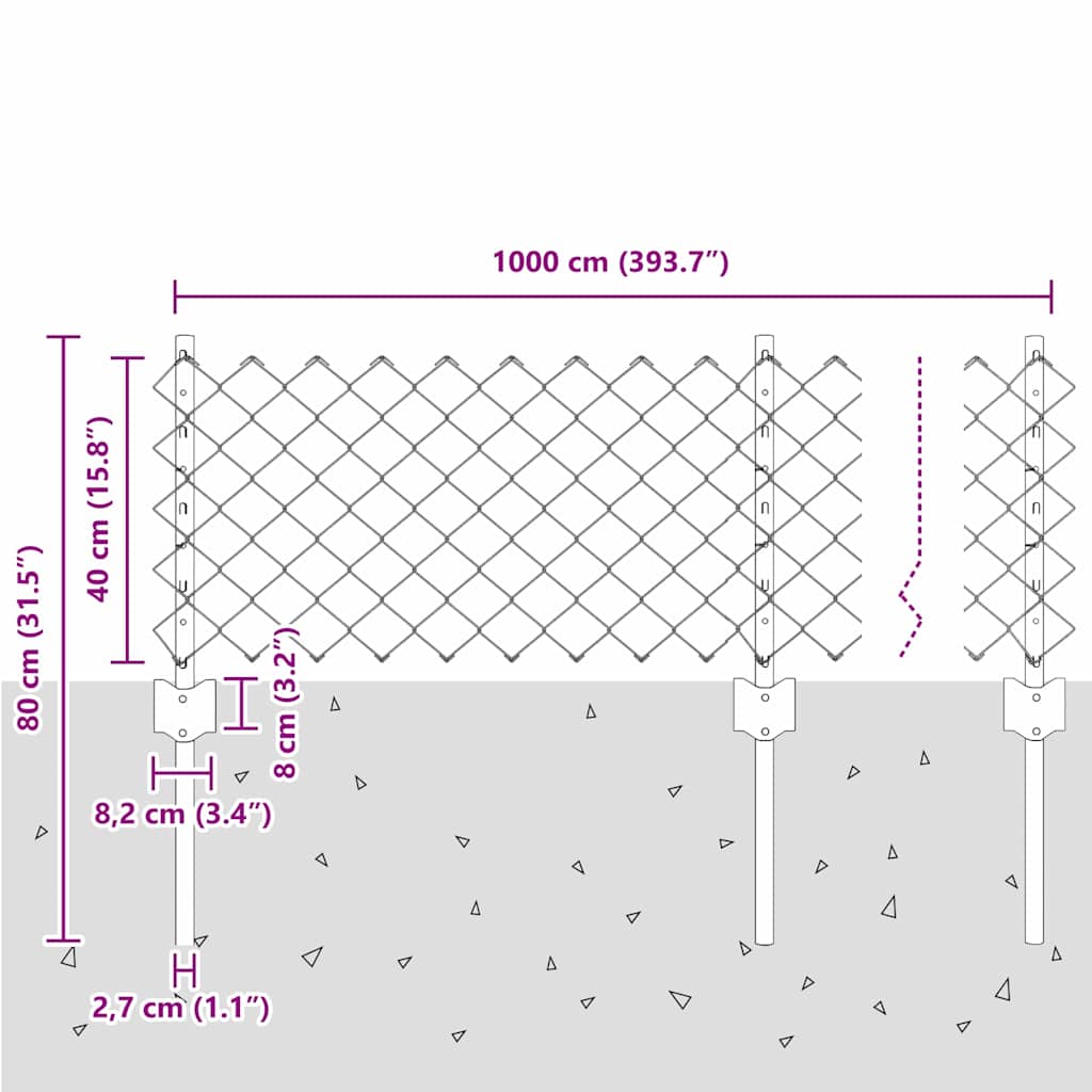 Fence with Post Silver 0.4 x 10 m Steel