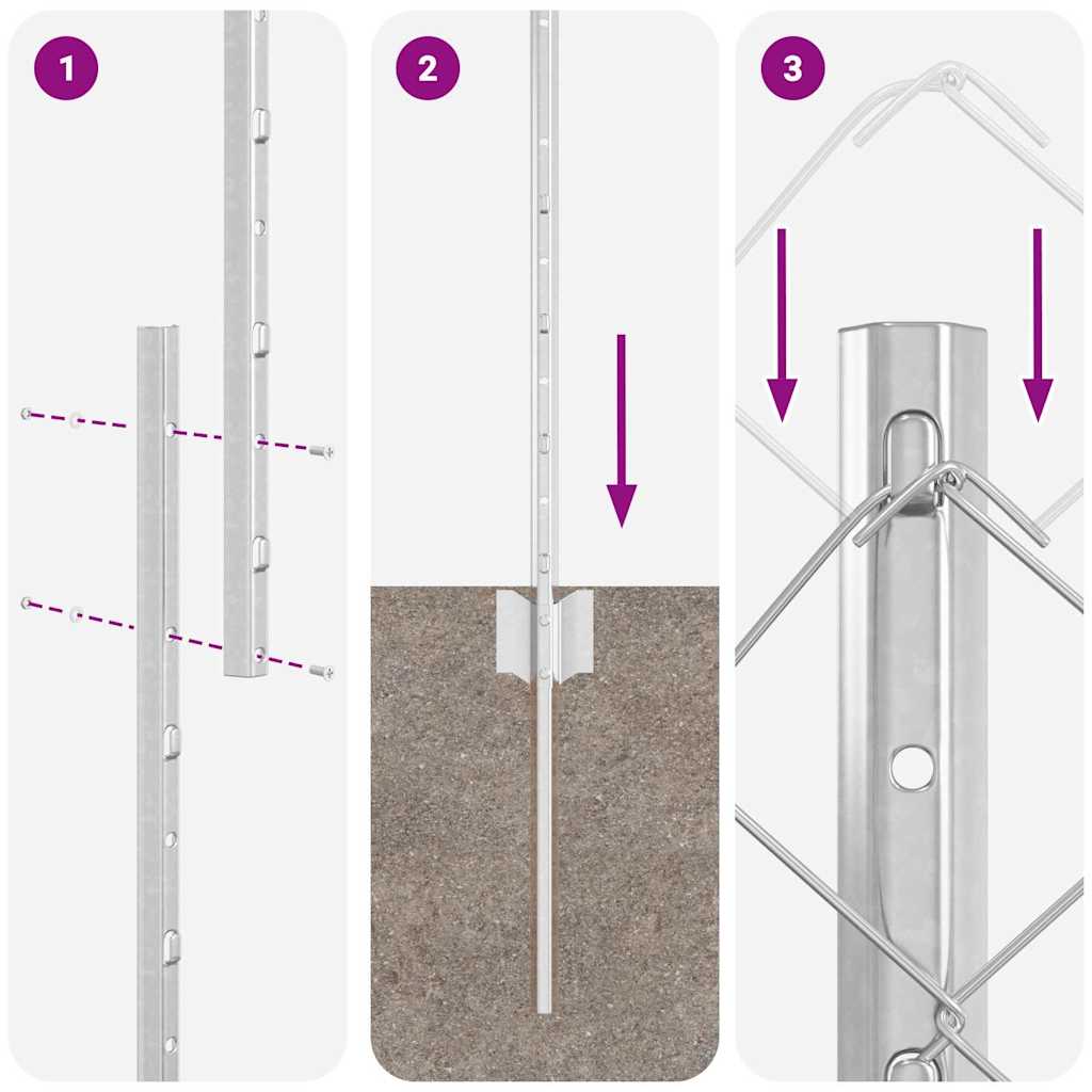 Fence with Post Silver 1.4 x 10 m Steel