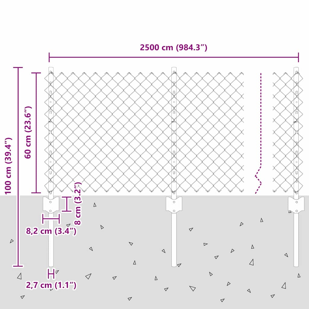 Chain Link Fence with Post 25 x 0.6 m (W x H)