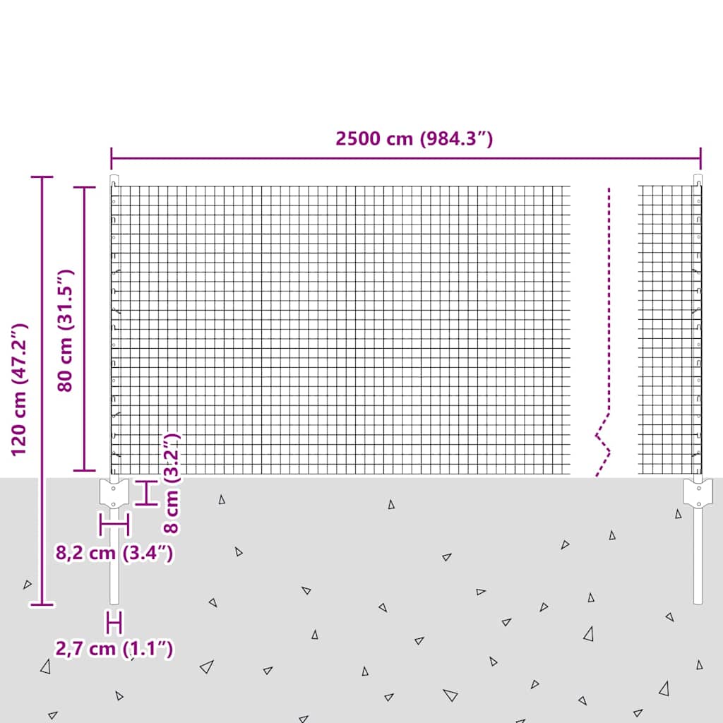 Fence with Post Silver 0.8 x 25 m Steel
