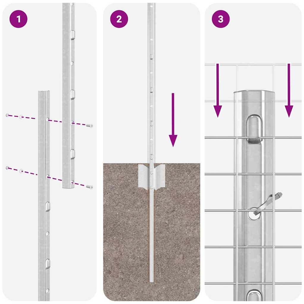 Fence with Post Silver 1.6 x 25 m Steel