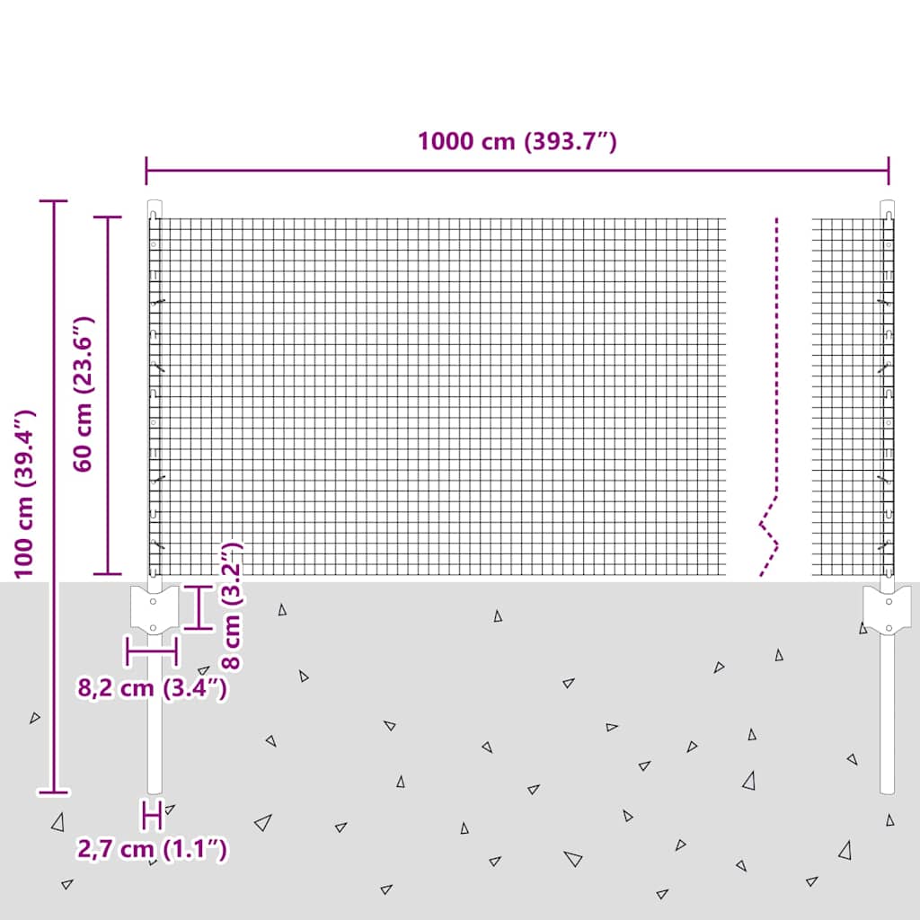 Welded Wire Fence with Posts 10 x 0.6 m PVC-Coated Steel Green