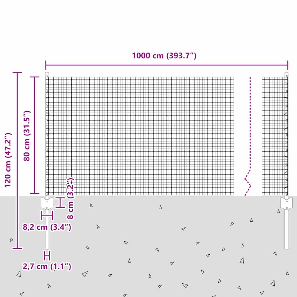 Fence with Post Grey 0.8 x 10 m Steel and PVC