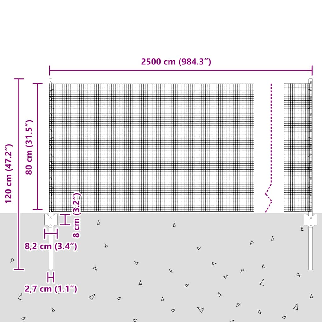 Welded Wire Fence with Posts 25 x 0.8 m PVC-Coated Steel Grey