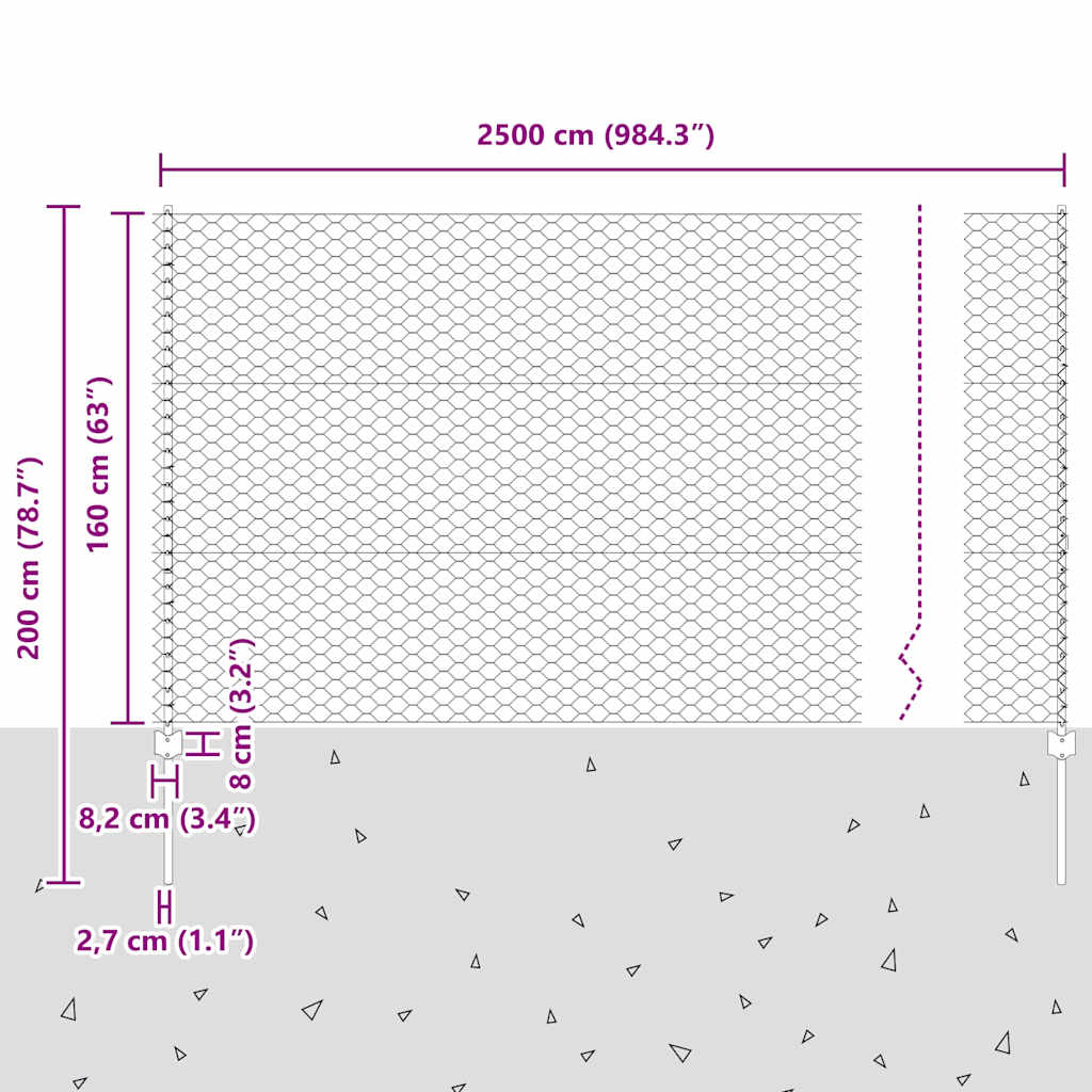 Hexagonal Fence with Post 25 x 1.6 m Galvanised Steel Silver