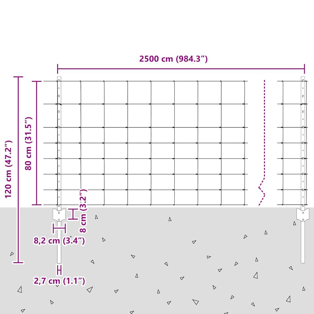 Wild Fence with Posts 25 x 0.8 m (W x H)