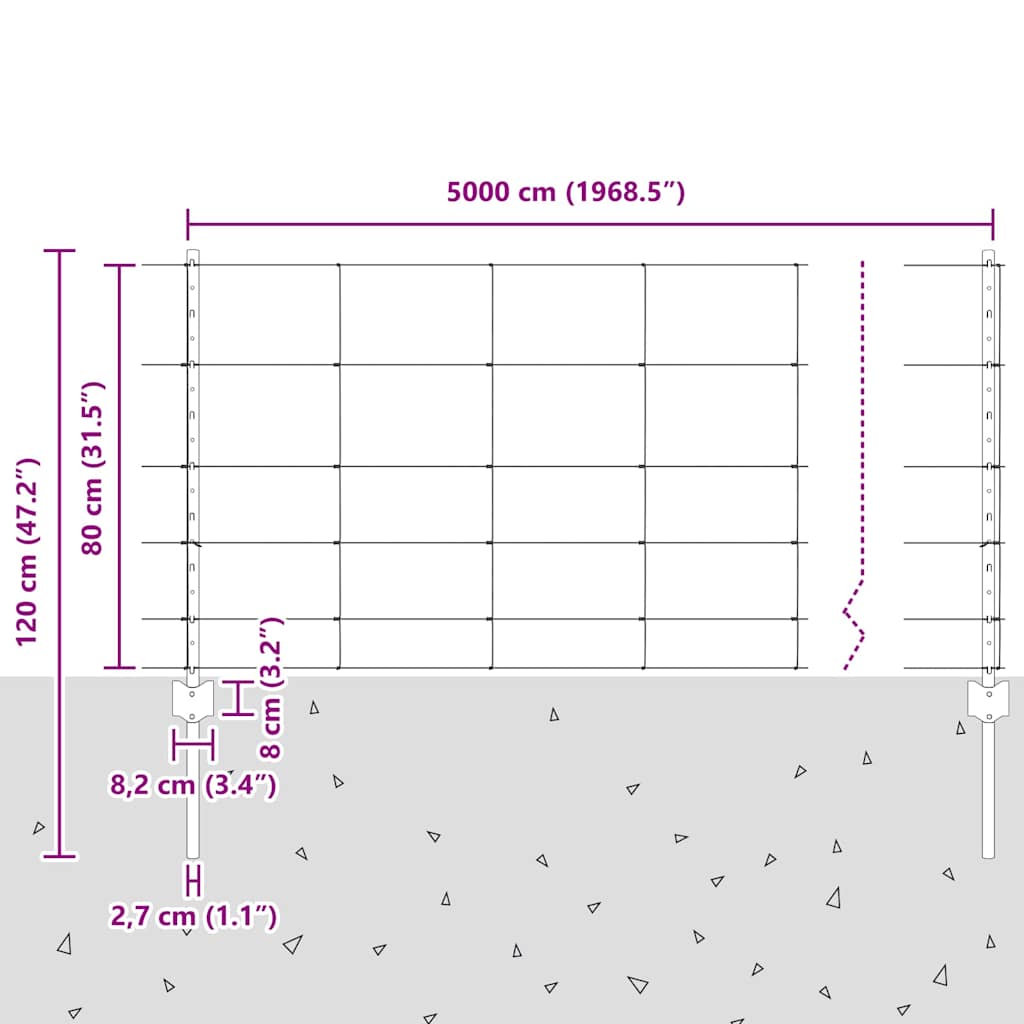 Wild Fence with Posts 50 x 0.8 m (W x H)
