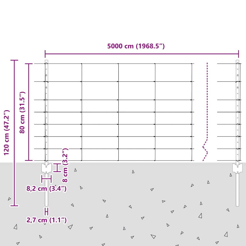 Wild Fence with Posts 50 x 0.8 m (W x H)