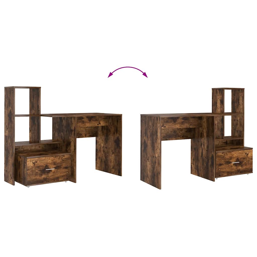Desk Smoked Oak 131.5 x 50 x 106.5 cm Engineered Wood