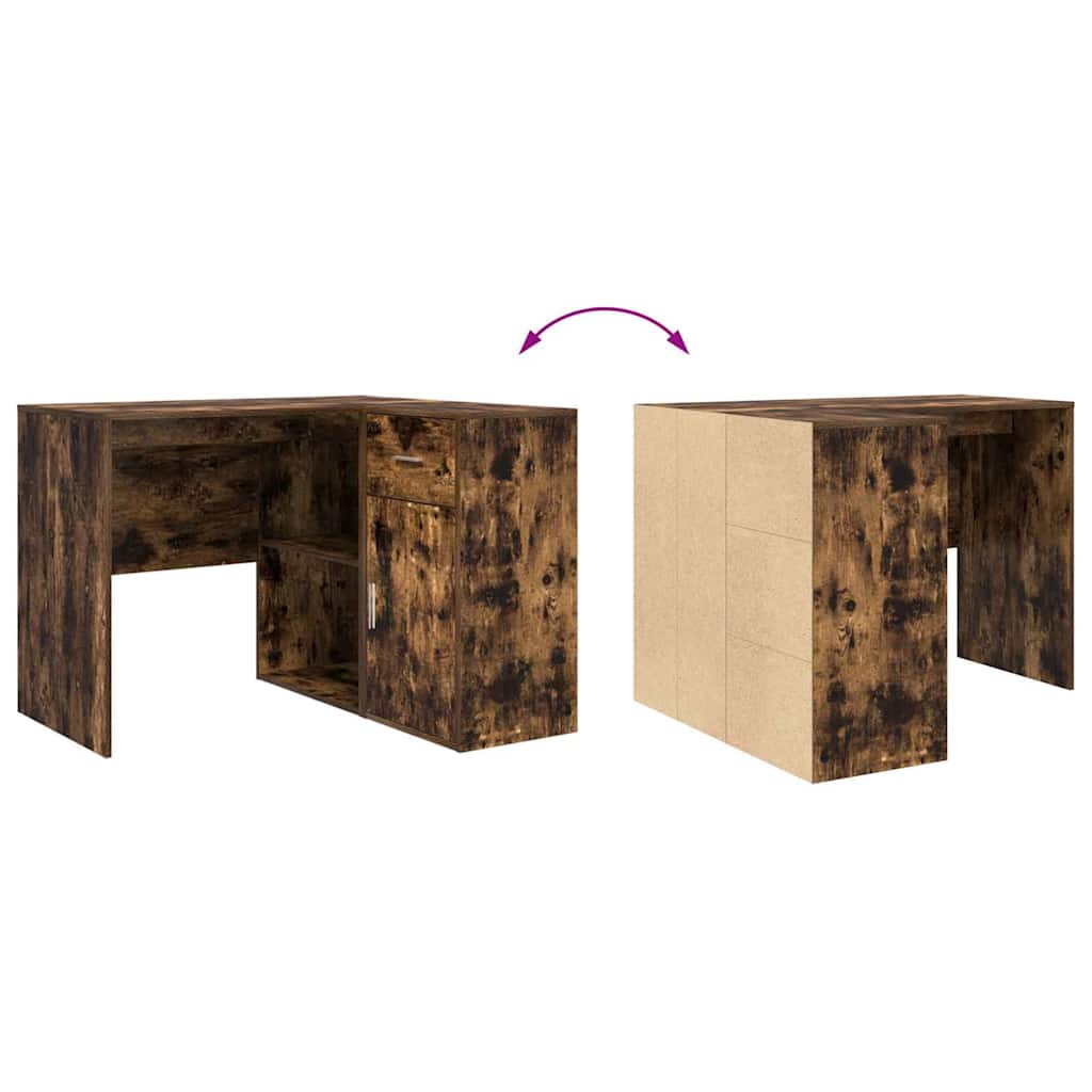Corner Desk with Drawer Smoked Oak 102 x 88 x 75 cm