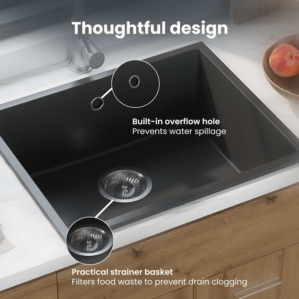 Kitchen Sink Black 38 x 44 x 20 cm Granite