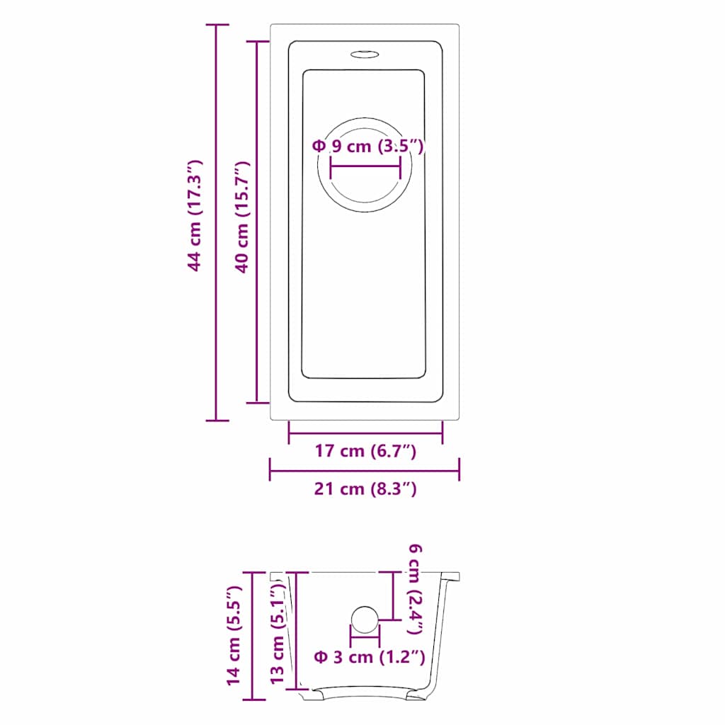 Kitchen Sink White 21 x 44 x 14 cm Granite