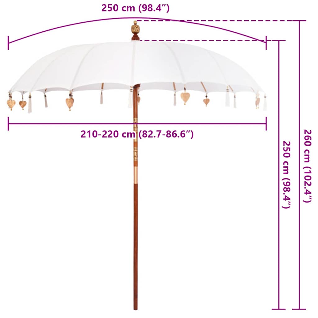 Balinese Parasol Cream 220 x 220 x 260 cm Cotton and solid wood
