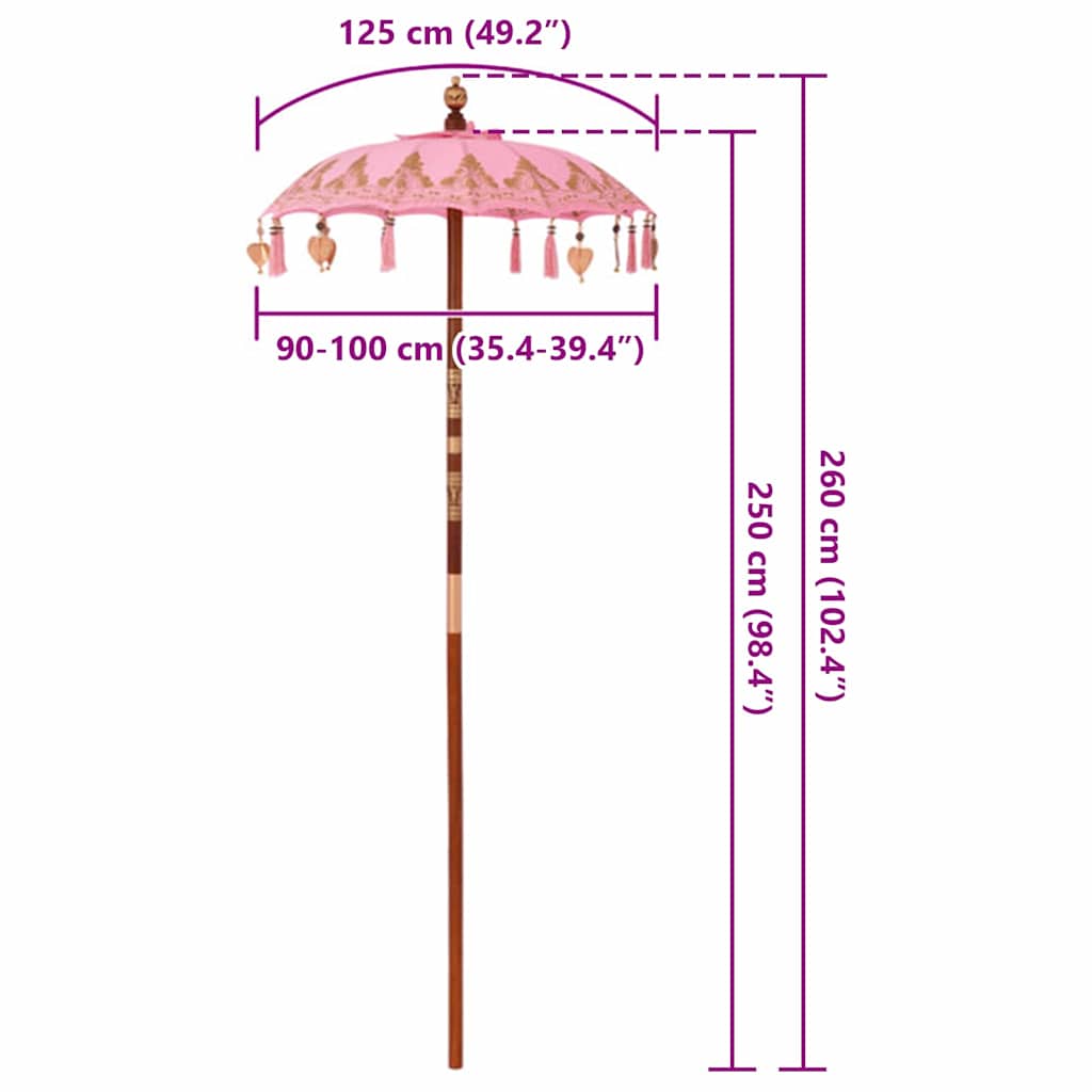 Balinese Parasol Pink 125 x 125 x 260 cm Cotton and Wood