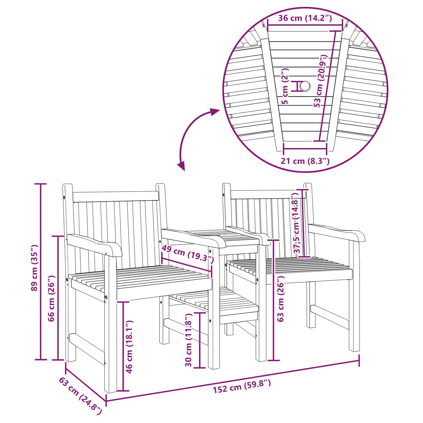 Garden Outdoor Chairs 152 x 63 x 89 cm Solid Teak Wood