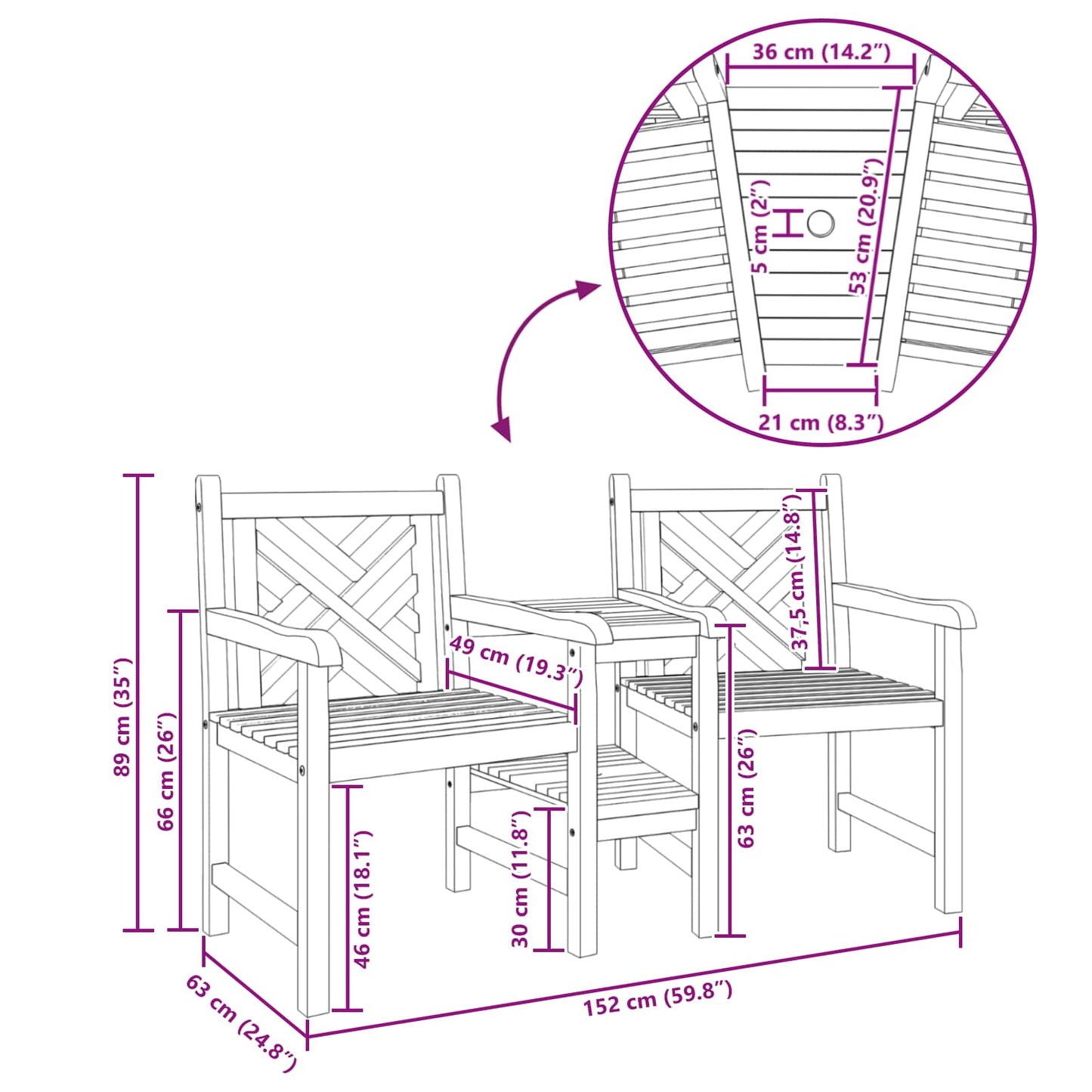 Garden Outdoor Chairs 152 x 63 x 89 cm Solid Teak Wood