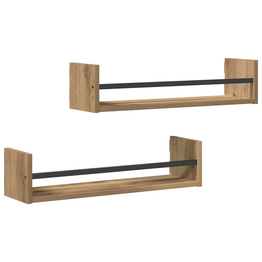 Wall Shelf Wall-mounted 2 pcs Artisan Oak 60 x 16 x 14 cm Wall Shelf Wall-mounted 2 pcs Artisan Oak 60 x 16 x 14 cm