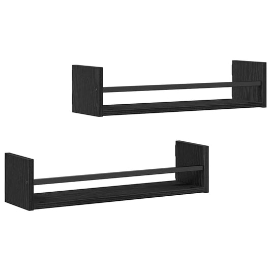 Wall Shelf Wall-mounted 2 pcs Black Oak 60 x 16 x 14 cm Wall Shelf Wall-mounted 2 pcs Black Oak 60 x 16 x 14 cm