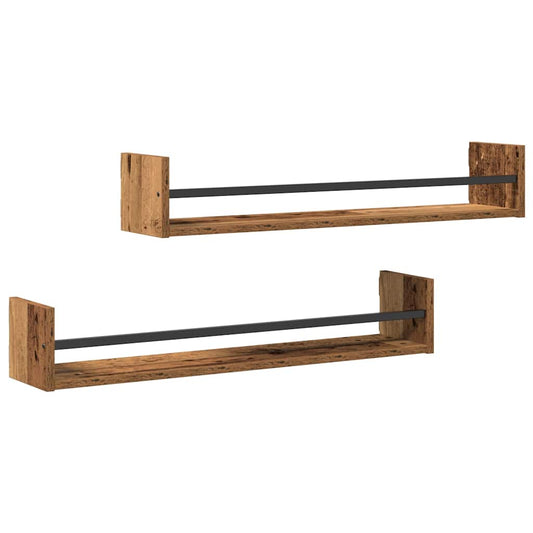 Wall Shelf Wall-mounted 2 pcs Old Wood 80 x 16 x 14 cm Wall Shelf Wall-mounted 2 pcs Old Wood 80 x 16 x 14 cm