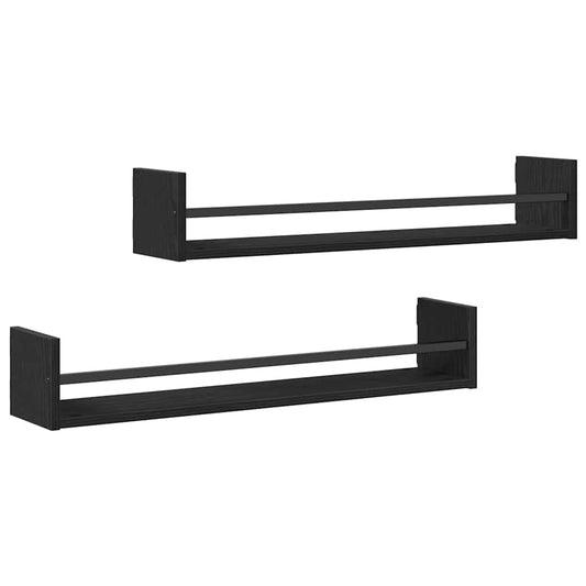 Wall Shelf Wall-mounted 2 pcs Black Oak 80 x 16 x 14 cm Wall Shelf Wall-mounted 2 pcs Black Oak 80 x 16 x 14 cm