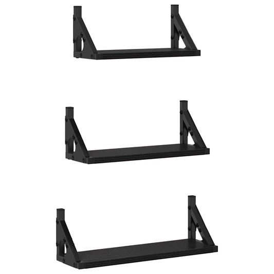 Wall Shelf Wall-mounted with Storage 3 pcs Black Oak Wall Shelf Wall-mounted with Storage 3 pcs Black Oak