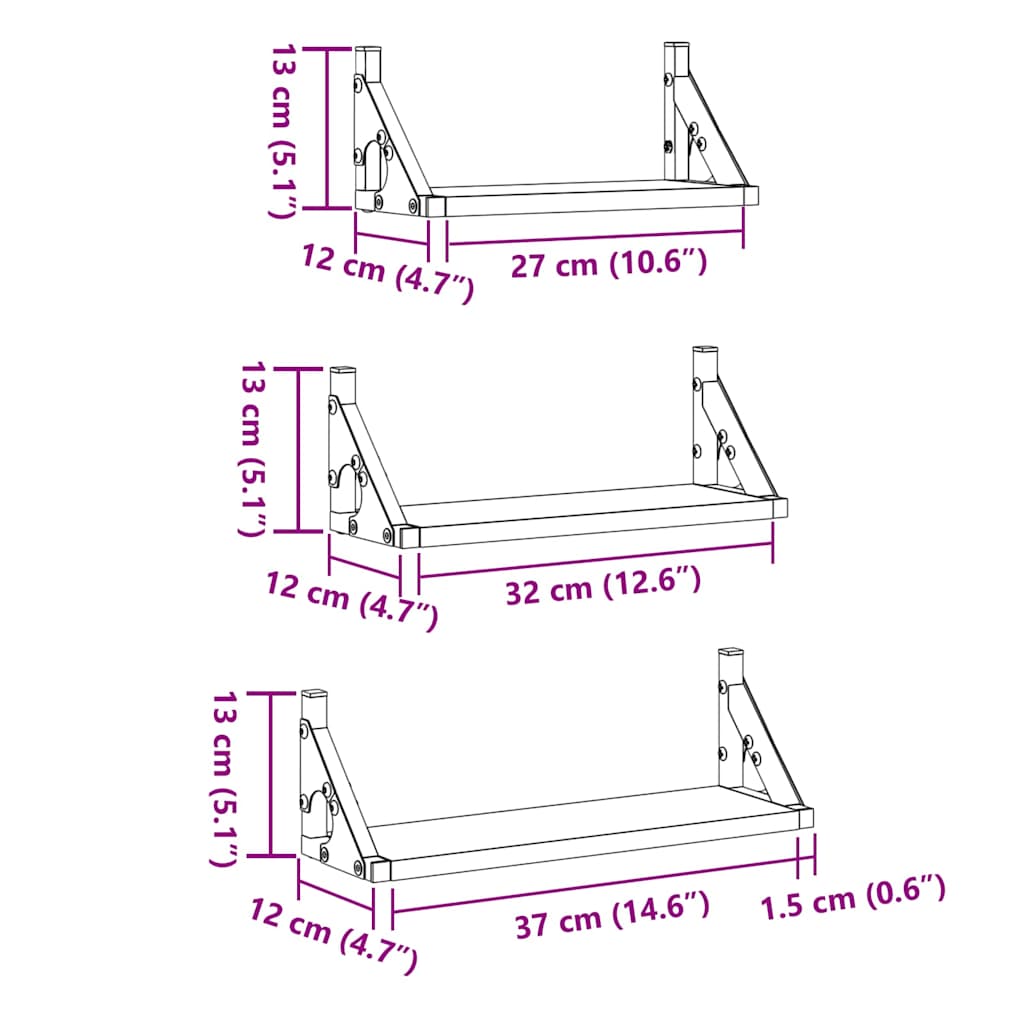 Wall Shelf Wall-mounted with Storage 3 pcs Black Oak