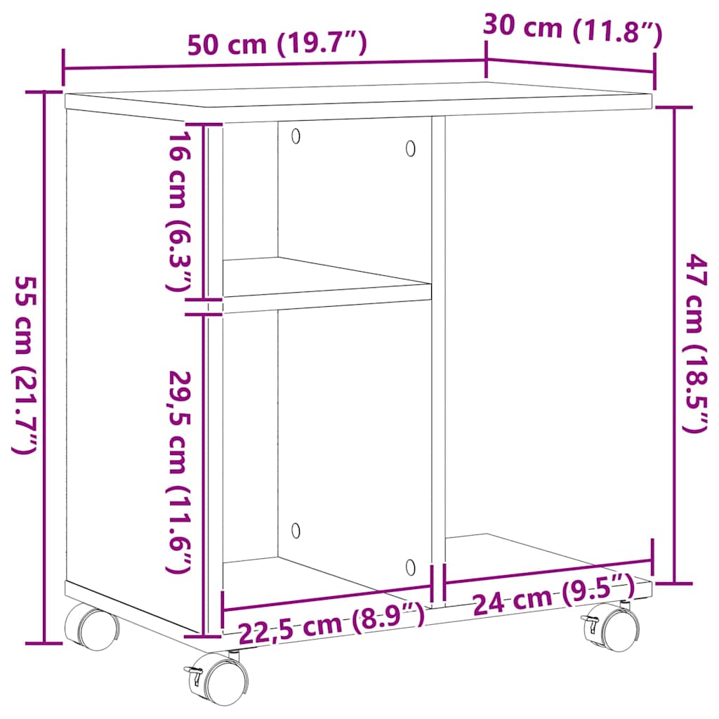Side Table with Shelf Black oak 50 x 30 x 55 cm Engineered Wood