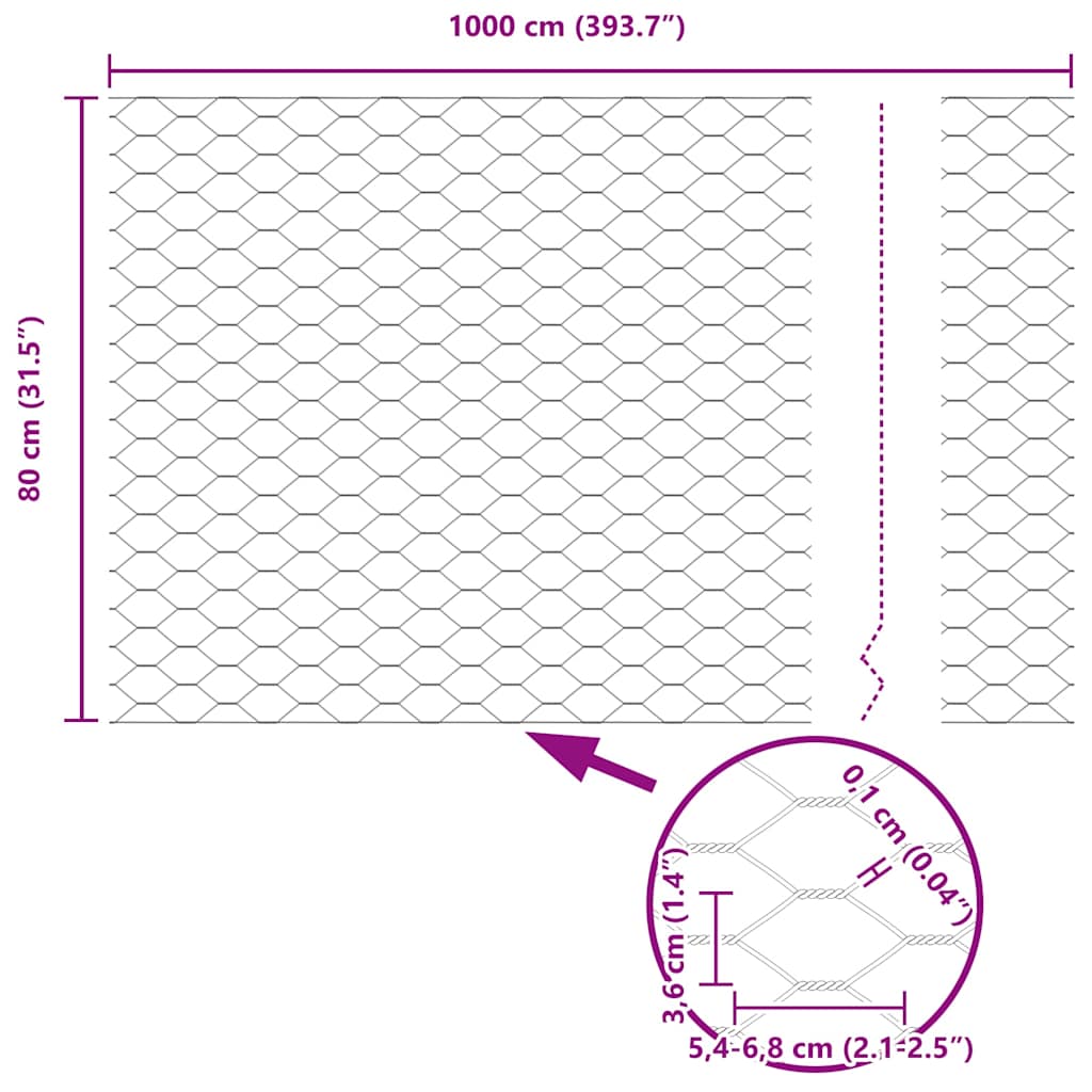 Hexagon Fence Grey 0.8 x 10 m PVC