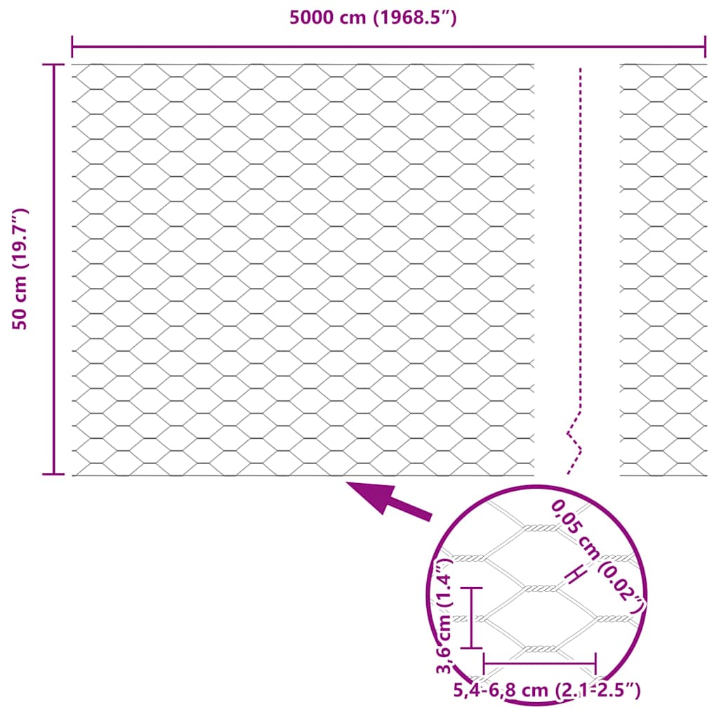 Hexagon Fence Silver 0.5 x 50 m Galvanised steel