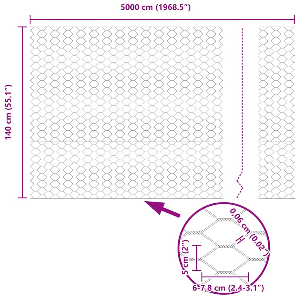 Hexagon Fence 1.4 x 50 m Galvanised steel Silver