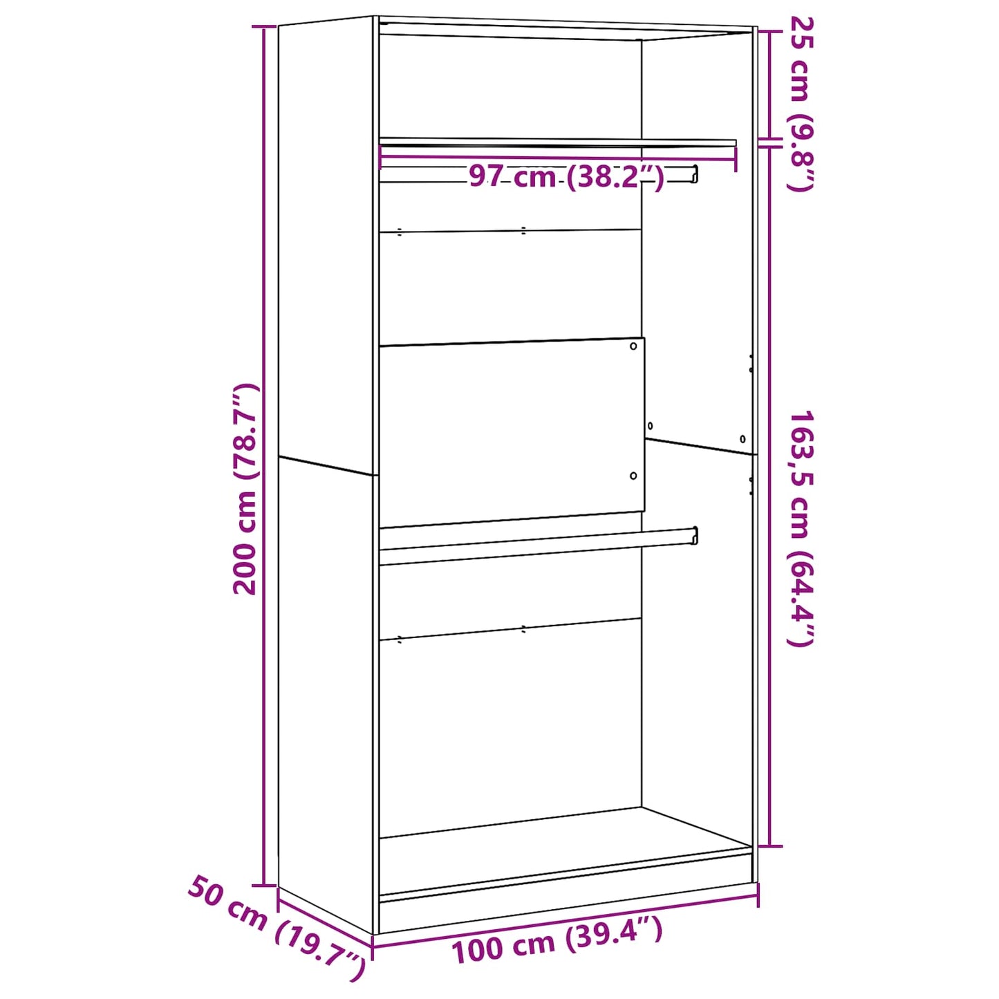 Wardrobe Black Oak 100 x 50 x 200 cm Engineered Wood
