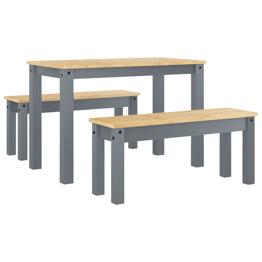 3 Piece Dining Set PANAMA Grey Solid Wood Pine 3 Piece Dining Set PANAMA Grey Solid Wood Pine