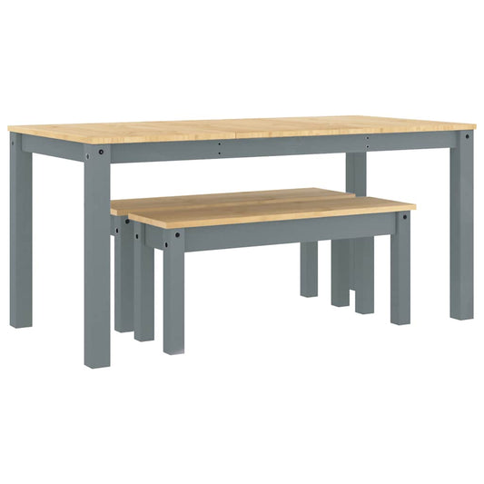 3 Piece Dining Set PANAMA Grey Solid Wood Pine 3 Piece Dining Set PANAMA Grey Solid Wood Pine