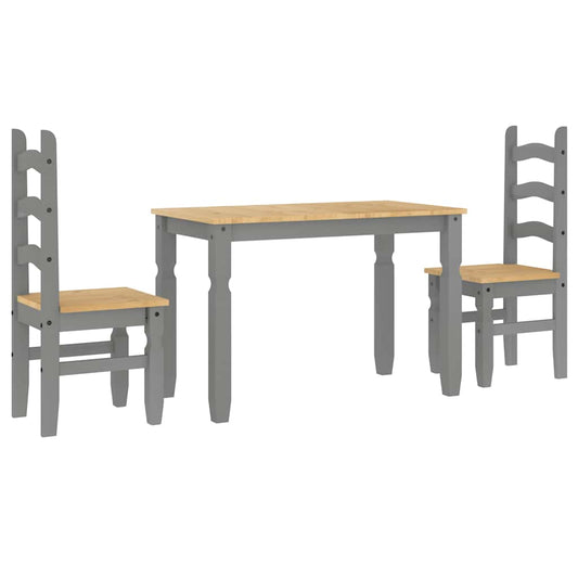 3 Piece Dining Set PANAMA Grey Solid Wood Pine 3 Piece Dining Set PANAMA Grey Solid Wood Pine