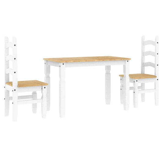 3 Piece Dining Set PANAMA White Solid Wood Pine 3 Piece Dining Set PANAMA White Solid Wood Pine