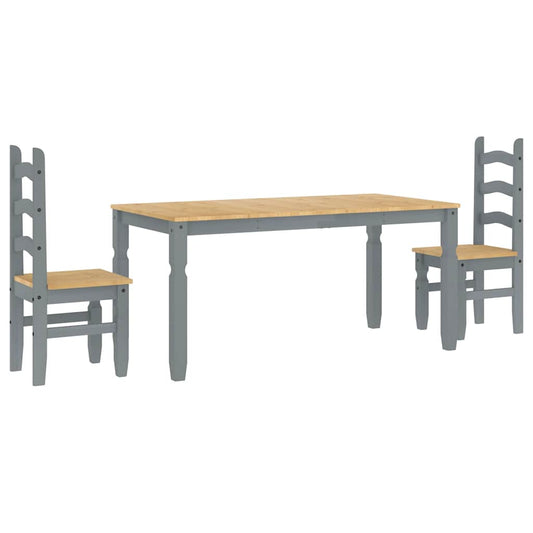 3 Piece Dining Set PANAMA Grey Solid Wood Pine 3 Piece Dining Set PANAMA Grey Solid Wood Pine