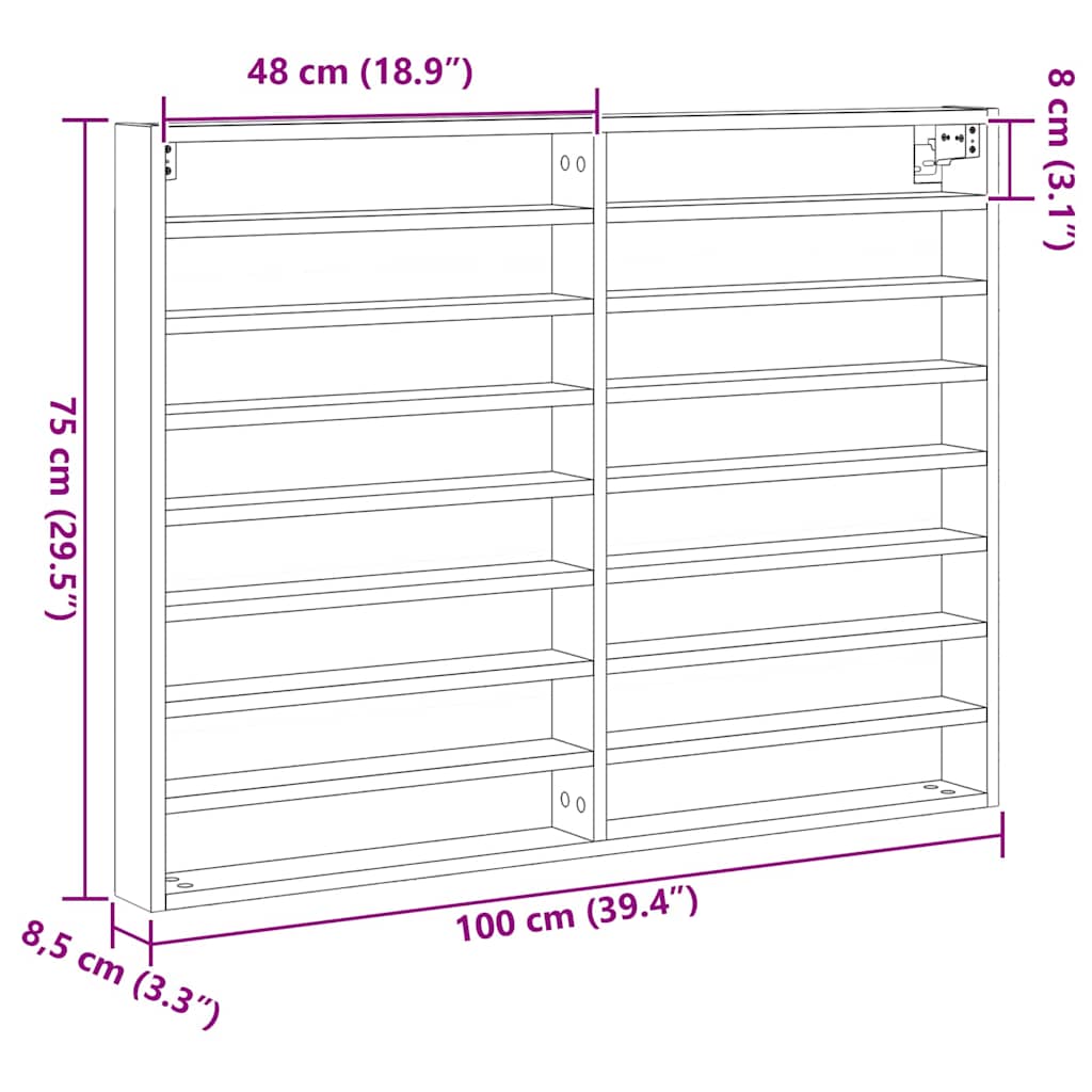 Display Cabinet Wall-Mounted Artisan Oak 100 x 8.5 x 75 cm