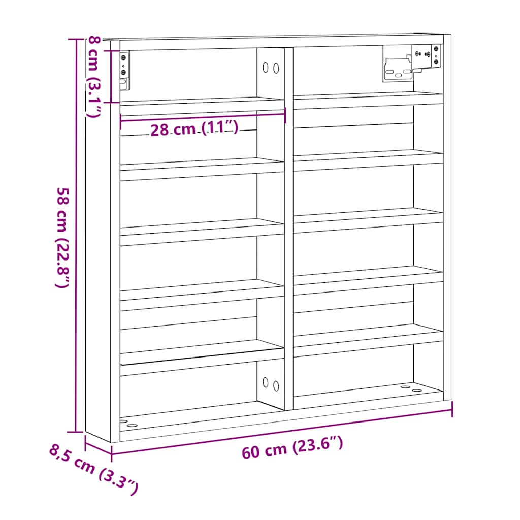 Display Cabinet Old Wood 60 x 8.5 x 58 cm Engineered Wood