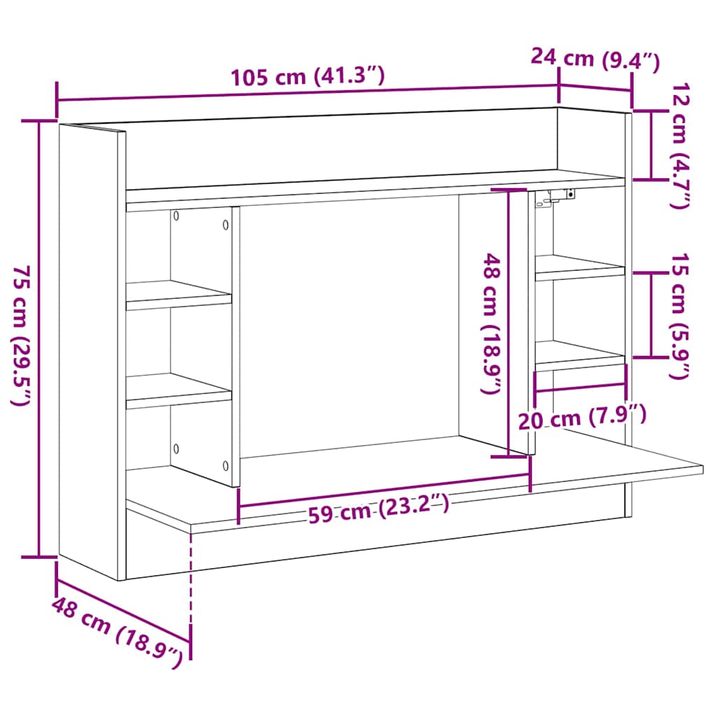Wall-Mounted Desk Black oak 105 x 48 x 75 cm Engineered wood