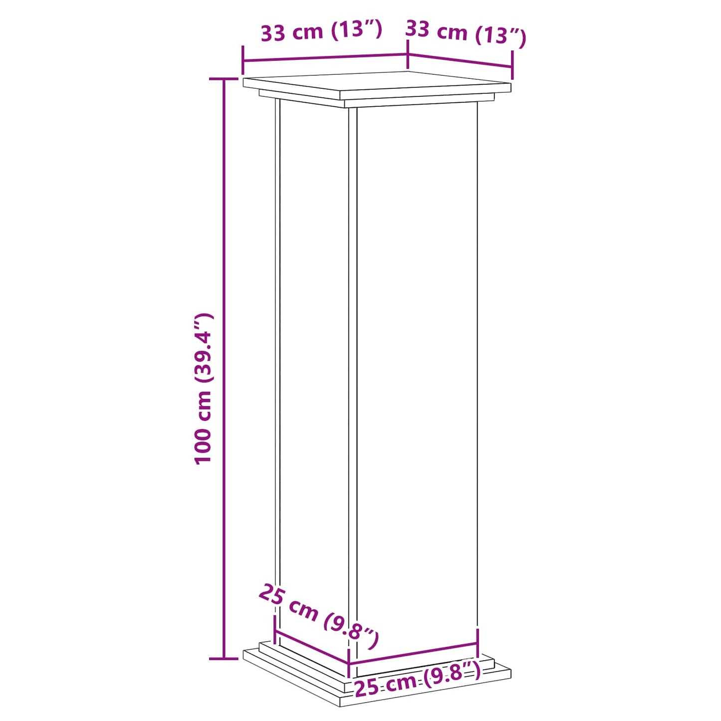 Plant Stand Black Oak 33 x 33 x 100 cm Engineered wood