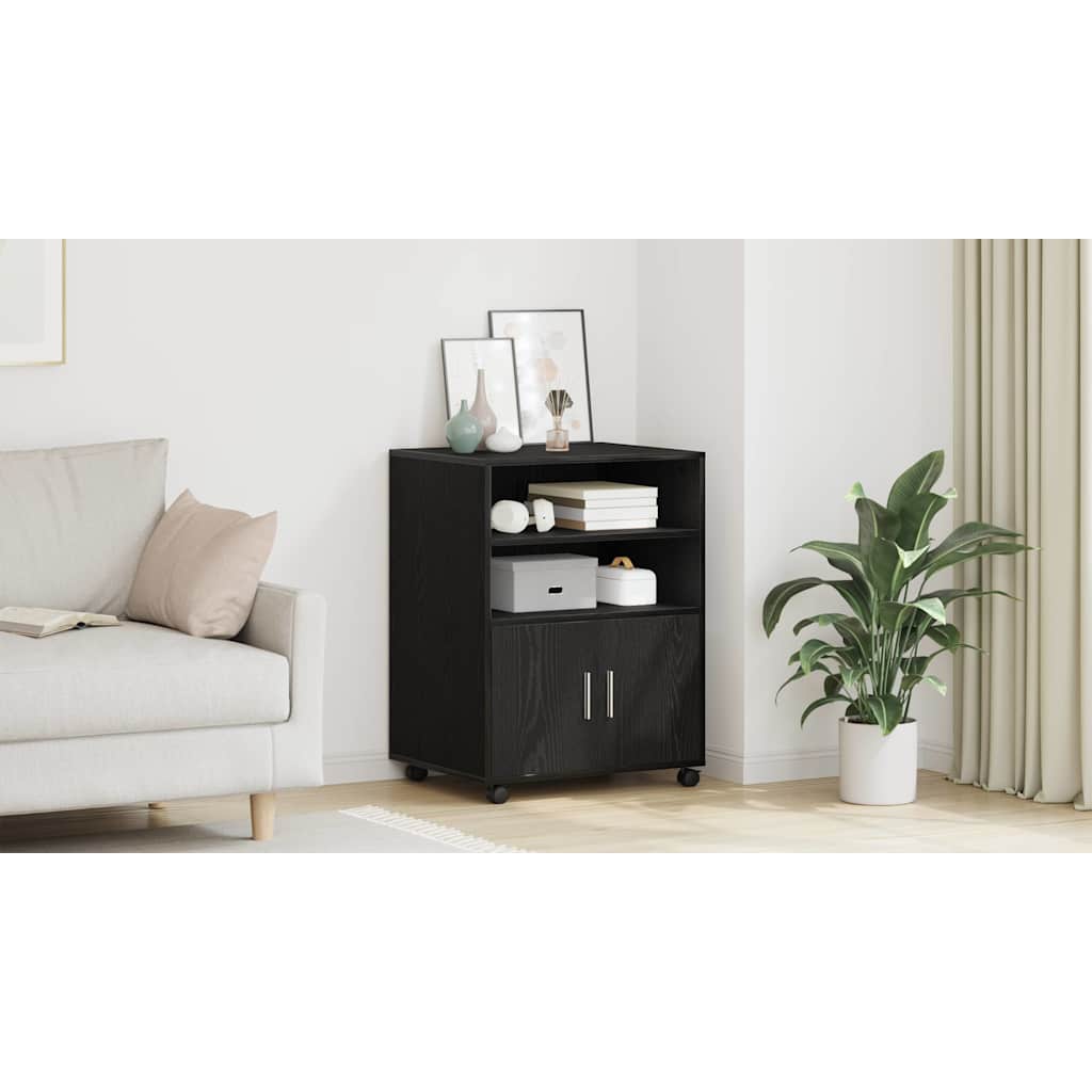 Cabinet with Shelf with Wheel Black Oak 60 x 48 x 74.5 cm