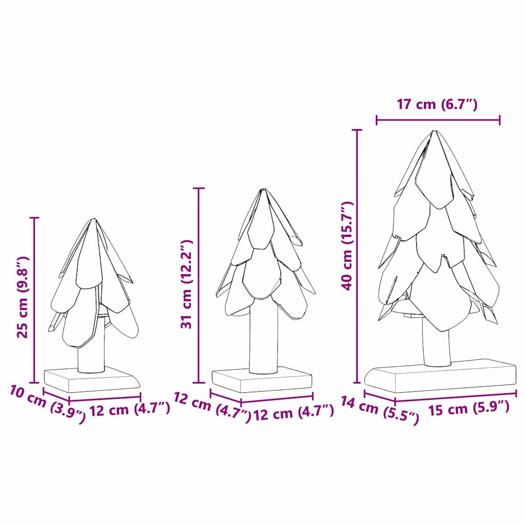 Christmas Tree with Stand 3 pcs Brown Solid teak wood