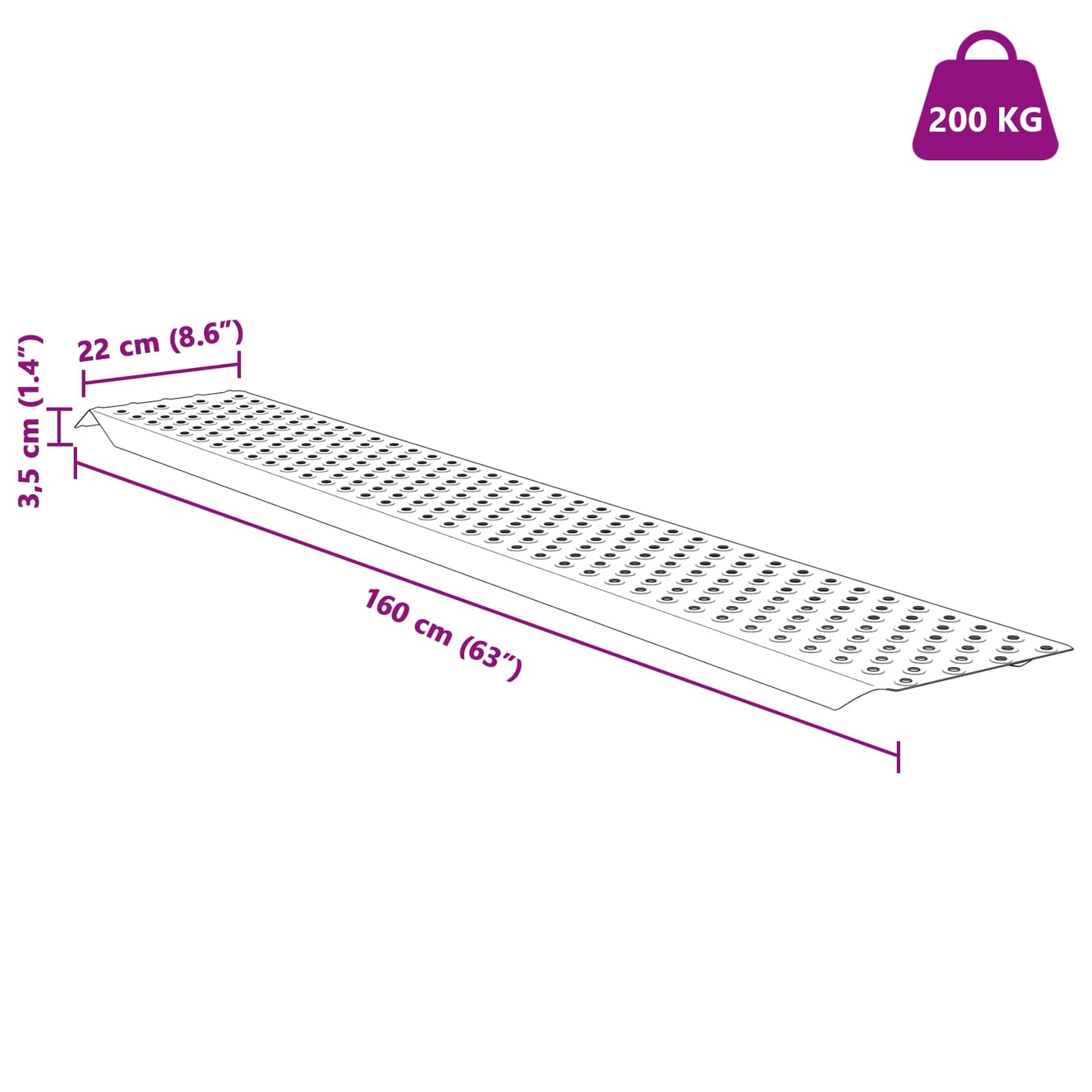 Loading Ramp 200 kg Silver 159 x 23 x 5 cm Galvanised Steel