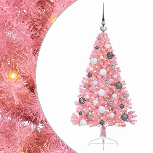 Artificial Pre-lit Christmas Tree with 150 LEDs Pink 120 cm PVC Artificial Pre-lit Christmas Tree with 150 LEDs Pink 120 cm PVC
