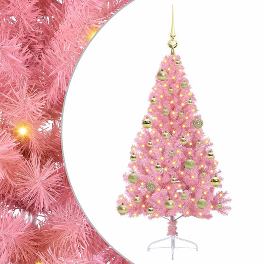 Artificial Pre-lit Christmas Tree Pink 120 cm PVC Artificial Pre-lit Christmas Tree Pink 120 cm PVC