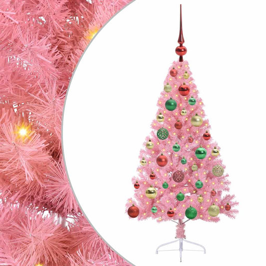 Artificial Pre-lit Christmas Tree Pink 120 cm PVC Artificial Pre-lit Christmas Tree Pink 120 cm PVC